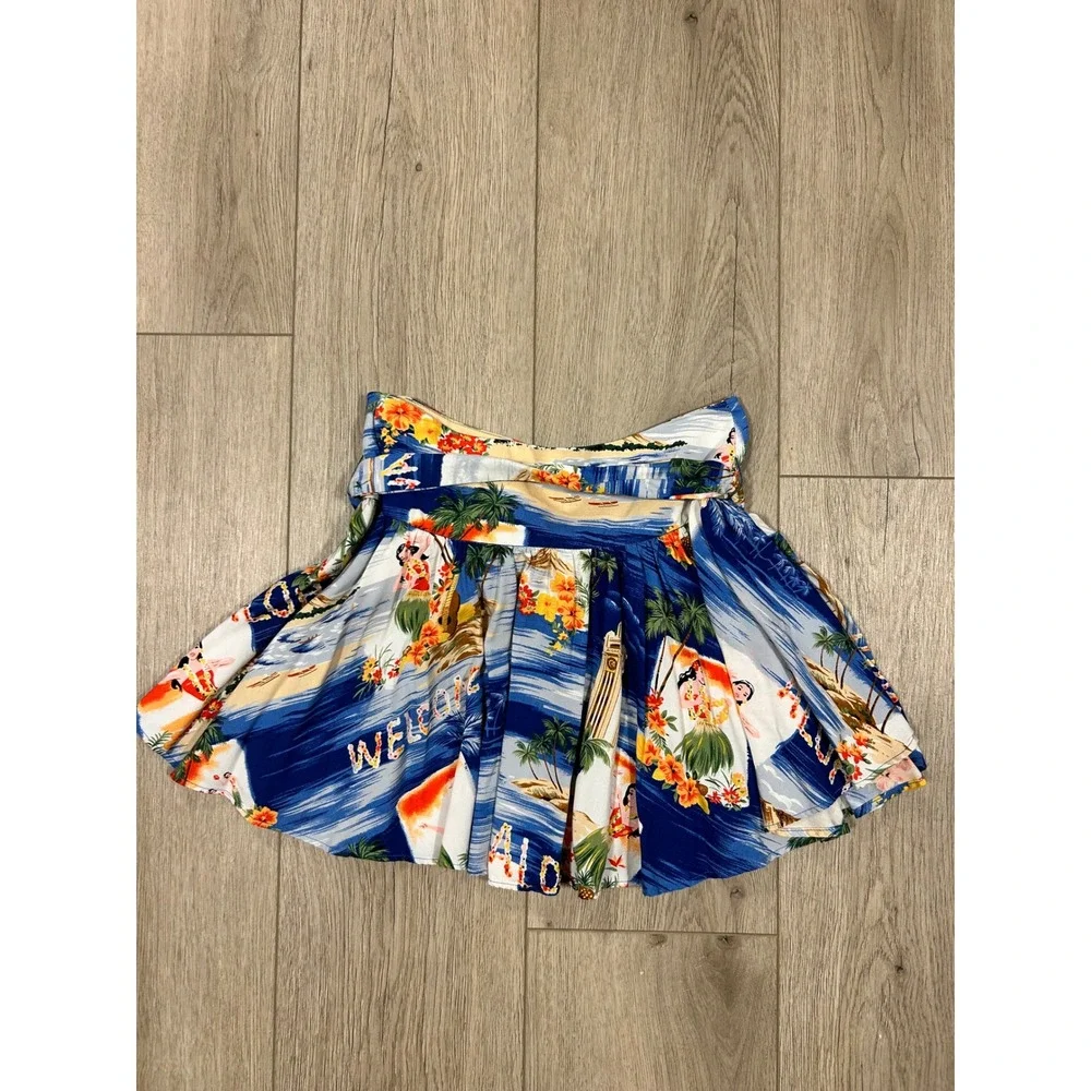 Ralph Lauren Girls Blue Tropical Hawaiian Hula Print Flared Skirt 8 313065763
